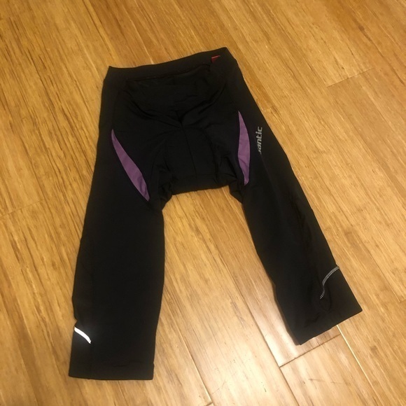 Women’s Santic padded 3/4 cycling‎ pants Small Black and purple bicycle riding - Picture 2 of 13